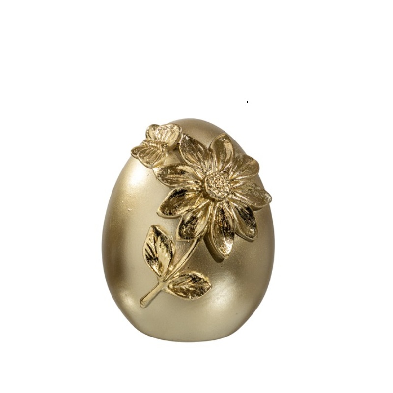 Πολυεστερικό Αυγό Χρυσό Ματ με Χρυσό Λουλούδι 8,5x9x11,5cm