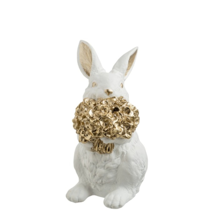 Πασχαλινός Λαγός Λευκός με Χρυσό Μπουκέτο 9x11,3x18cm