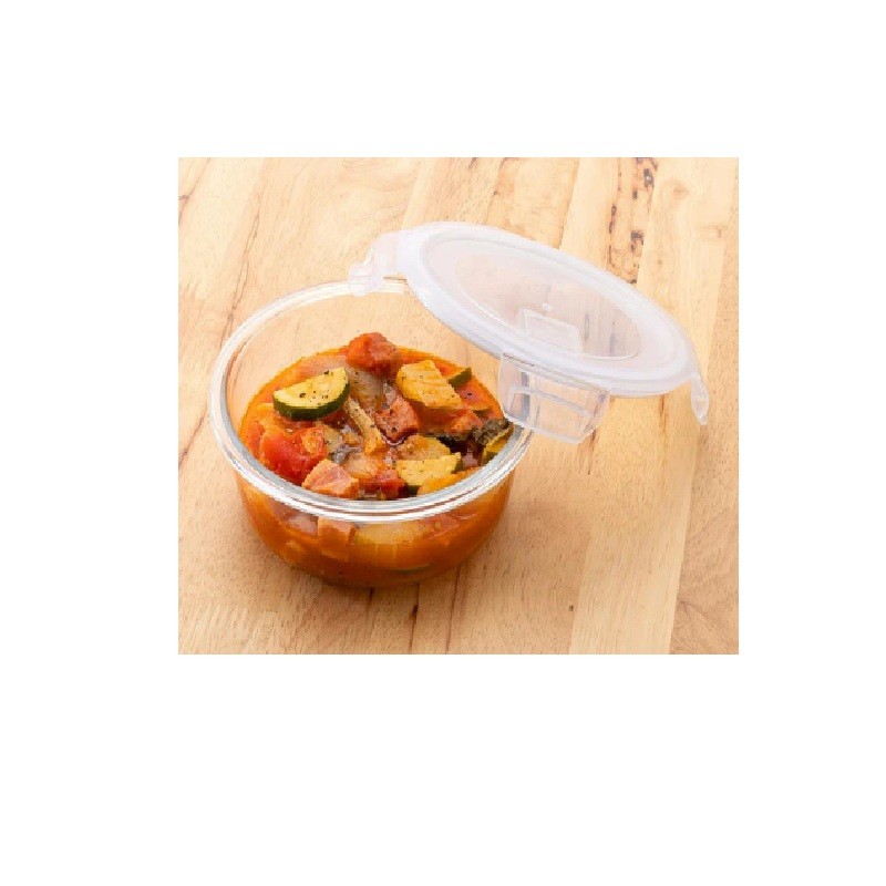 Φαγητοδοχείο Στρόγγυλο Από Πυράντοχο Γυαλί Με Πλαστικό Καπάκι 400ml 
